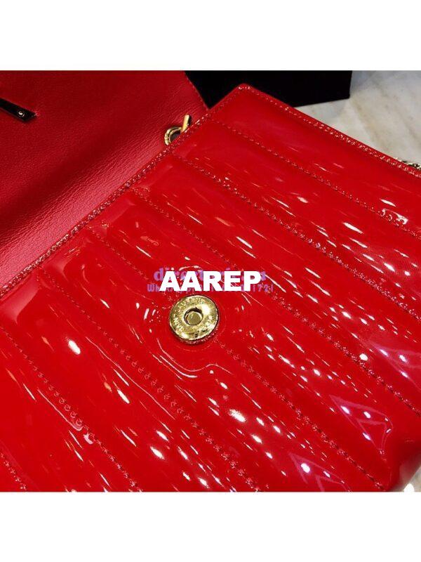 Replica Saint Laurent YSL Vicky Chain Wallet In Quilted Patent Leather 554125 Red 8