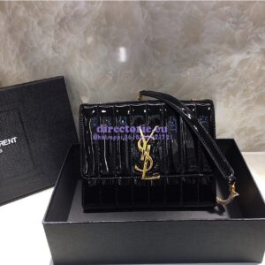 Replica Saint Laurent YSL Vicky Chain Wallet In Quilted Patent Leather 554125 Black