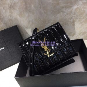 Replica Saint Laurent YSL Vicky Chain Wallet In Quilted Patent Leather 554125 Black 2
