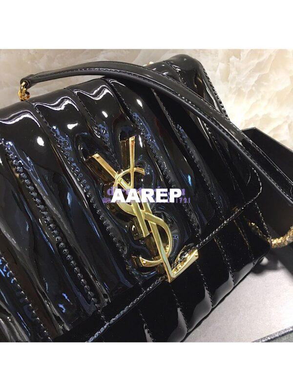 Replica Saint Laurent YSL Vicky Chain Wallet In Quilted Patent Leather 554125 Black 5