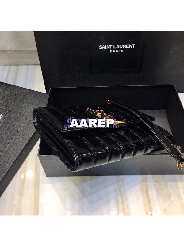 Replica Saint Laurent YSL Vicky Chain Wallet In Quilted Patent Leather 554125 Black 6