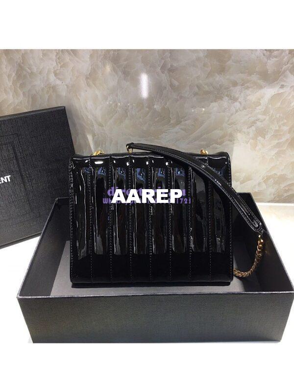 Replica Saint Laurent YSL Vicky Chain Wallet In Quilted Patent Leather 554125 Black 11