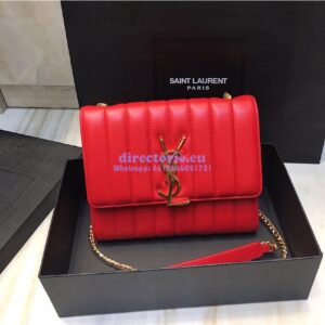 Replica Saint Laurent YSL Vicky Chain Wallet In Quilted Lambskin 554125 Red