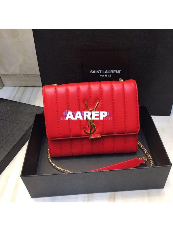 Replica Saint Laurent YSL Vicky Chain Wallet In Quilted Lambskin 554125 Red 3