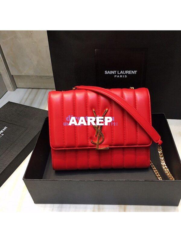 Replica Saint Laurent YSL Vicky Chain Wallet In Quilted Lambskin 554125 Red 4