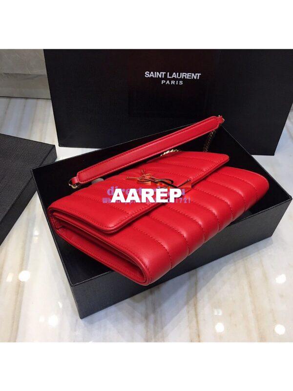 Replica Saint Laurent YSL Vicky Chain Wallet In Quilted Lambskin 554125 Red 6