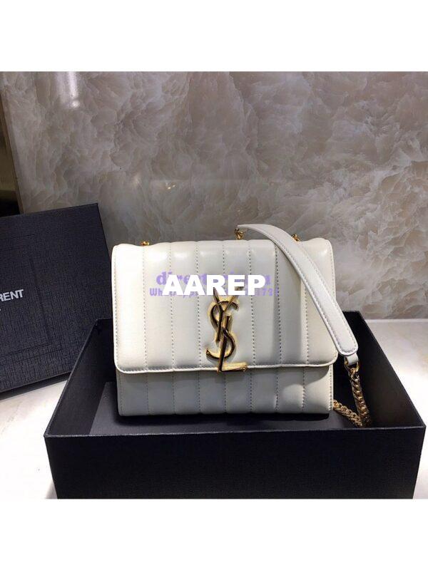 Replica Saint Laurent YSL Vicky Chain Wallet In Quilted Lambskin 554125 White 3