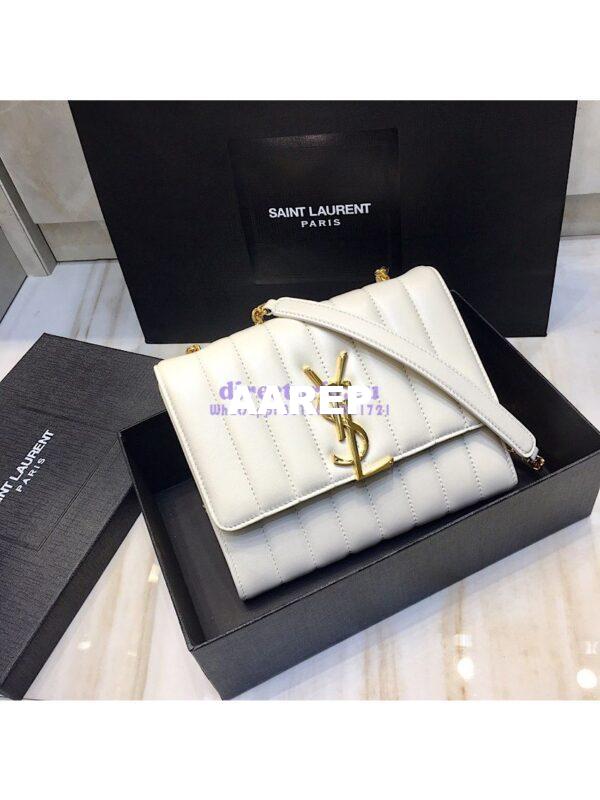 Replica Saint Laurent YSL Vicky Chain Wallet In Quilted Lambskin 554125 White 4