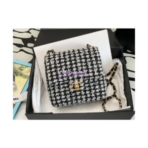 Replica Chanel Mini Flap Bag Tweed Houndstooth AS3648 Black White