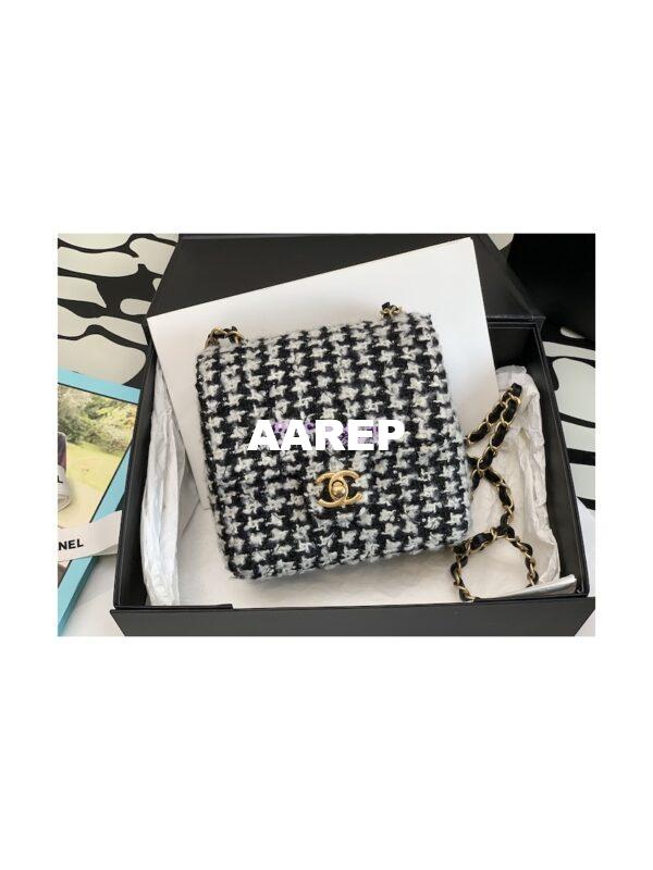Replica Chanel Mini Flap Bag Tweed Houndstooth AS3648 Black White 3