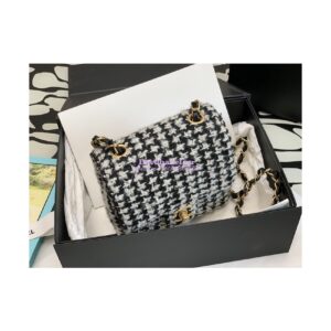 Replica Chanel Mini Flap Bag Tweed Houndstooth AS3648 Black White 2