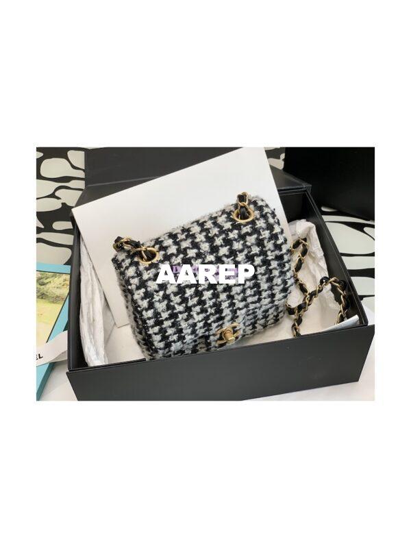 Replica Chanel Mini Flap Bag Tweed Houndstooth AS3648 Black White 4