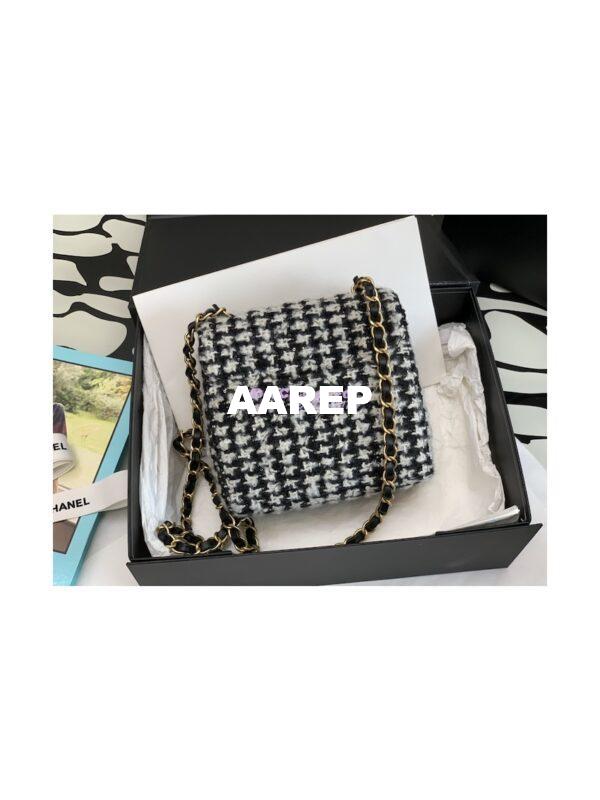 Replica Chanel Mini Flap Bag Tweed Houndstooth AS3648 Black White 10