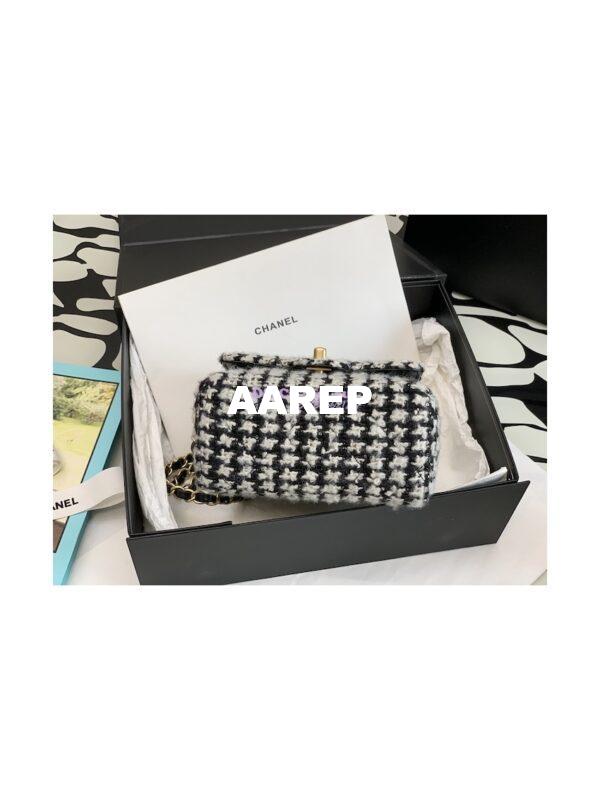 Replica Chanel Mini Flap Bag Tweed Houndstooth AS3648 Black White 11