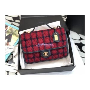 Replica Chanel Small Flap Bag With Top Handle Wool Tweed AS3653 Red, Navy Blue & Multicolor