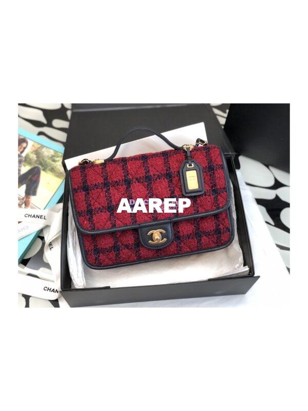 Replica Chanel Small Flap Bag With Top Handle Wool Tweed AS3653 Red, Navy Blue & Multicolor