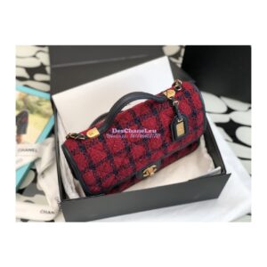Replica Chanel Small Flap Bag With Top Handle Wool Tweed AS3653 Red, Navy Blue & Multicolor 2