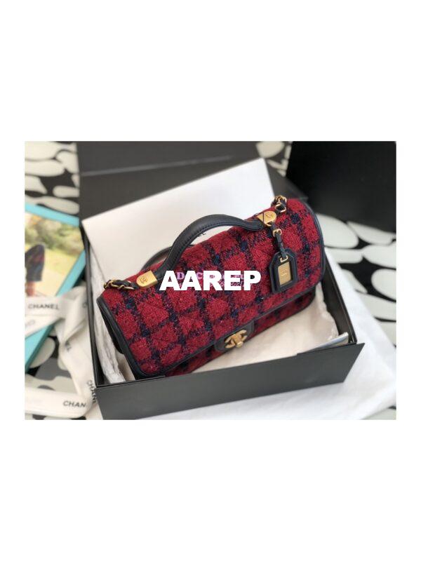 Replica Chanel Small Flap Bag With Top Handle Wool Tweed AS3653 Red, Navy Blue & Multicolor 2