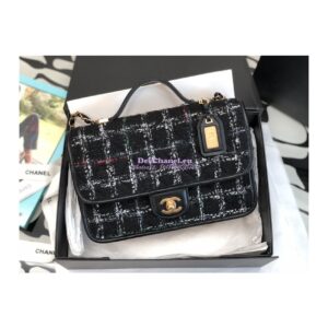 Replica Chanel Small Flap Bag With Top Handle Wool Tweed AS3653 Black, White & Multicolor