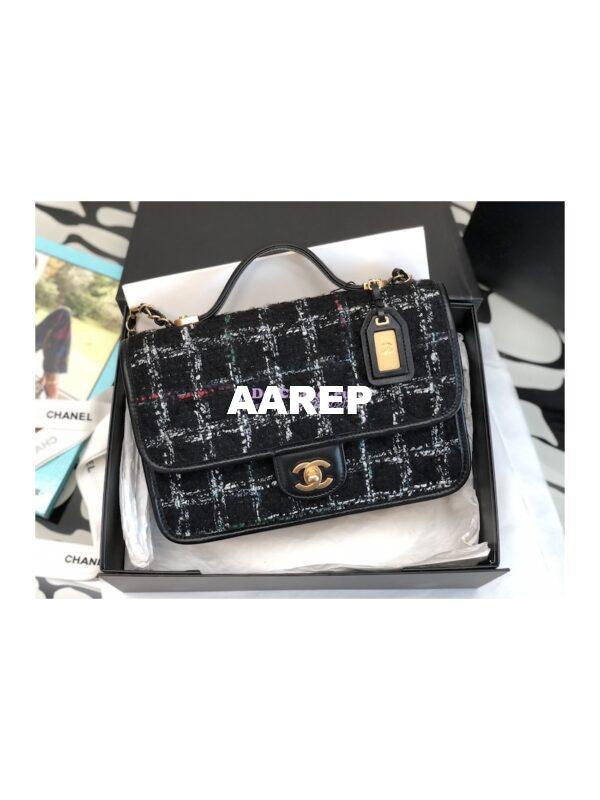 Replica Chanel Small Flap Bag With Top Handle Wool Tweed AS3653 Black, White & Multicolor