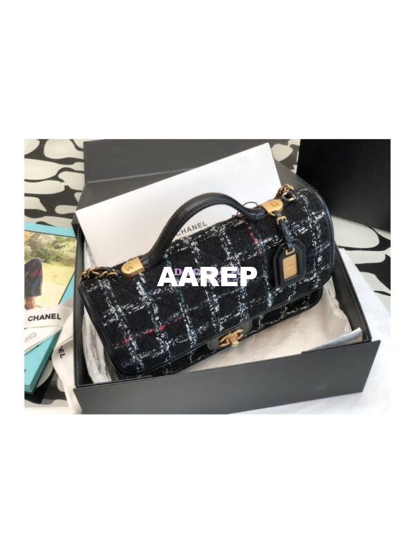 Replica Chanel Small Flap Bag With Top Handle Wool Tweed AS3653 Black, White & Multicolor 2