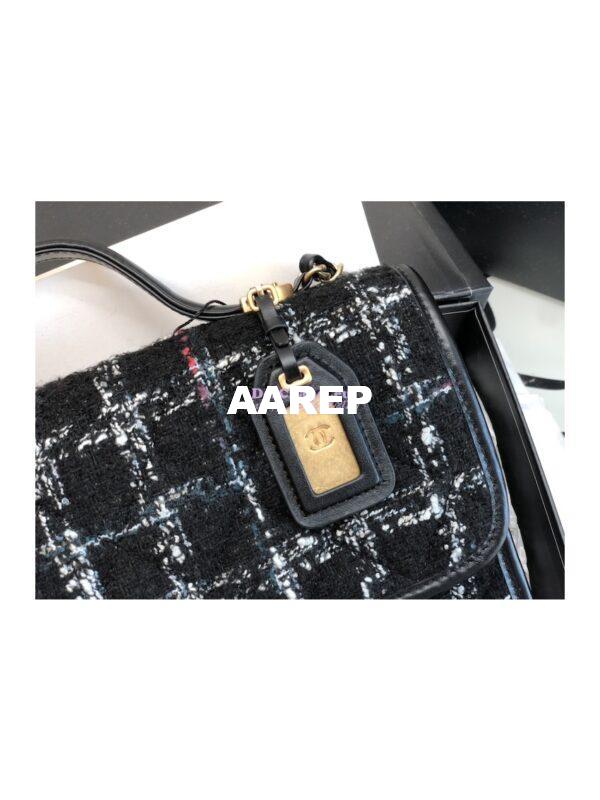 Replica Chanel Small Flap Bag With Top Handle Wool Tweed AS3653 Black, White & Multicolor 3