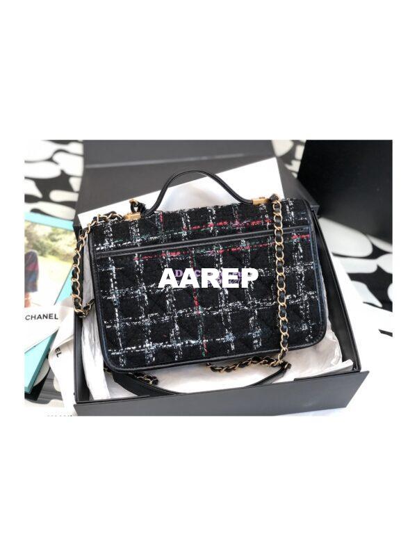 Replica Chanel Small Flap Bag With Top Handle Wool Tweed AS3653 Black, White & Multicolor 9