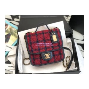 Replica Chanel Small Flap Bag With Top Handle Cotton & Wool Tweed AS3652 Red, Navy Blue & Multicolor