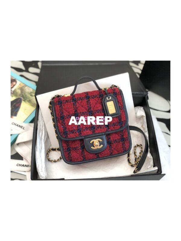 Replica Chanel Small Flap Bag With Top Handle Cotton & Wool Tweed AS3652 Red, Navy Blue & Multicolor 3