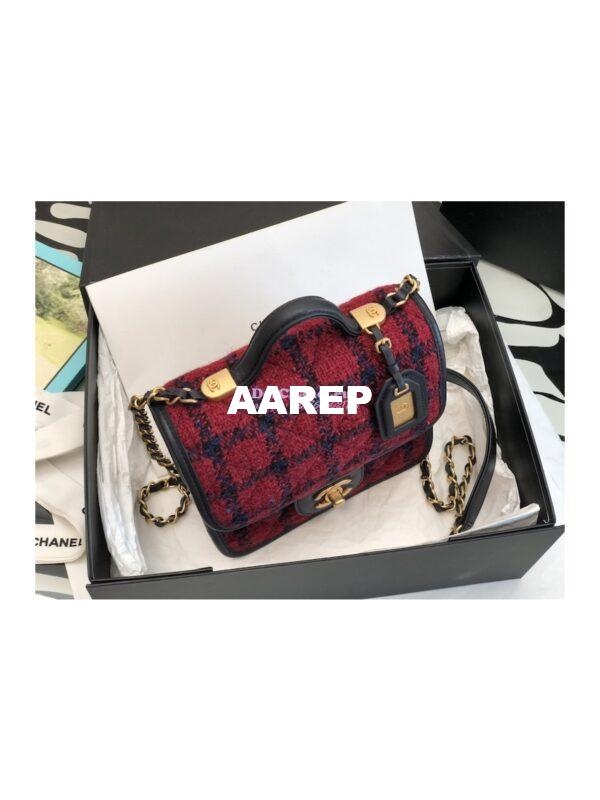 Replica Chanel Small Flap Bag With Top Handle Cotton & Wool Tweed AS3652 Red, Navy Blue & Multicolor 5