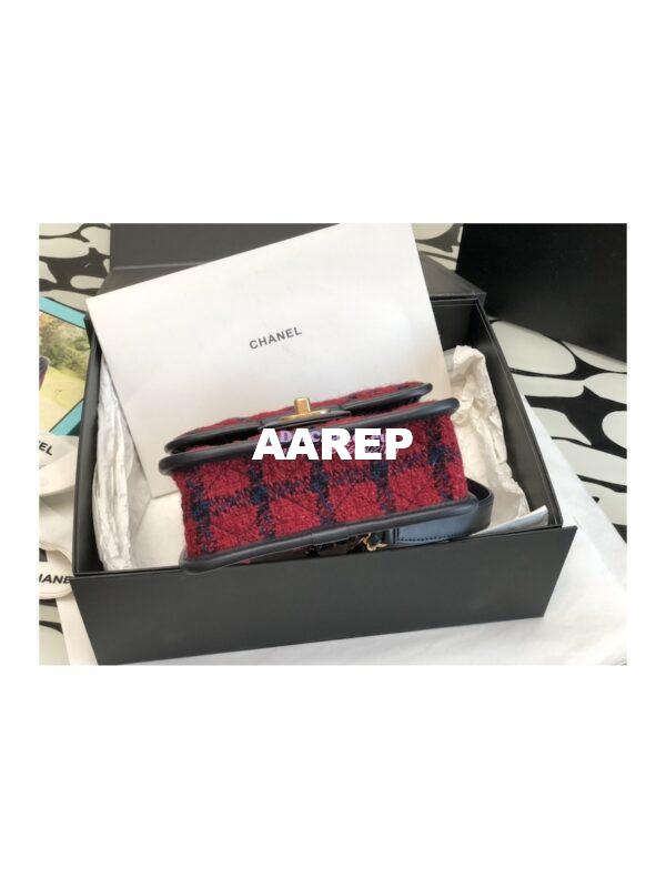 Replica Chanel Small Flap Bag With Top Handle Cotton & Wool Tweed AS3652 Red, Navy Blue & Multicolor 10