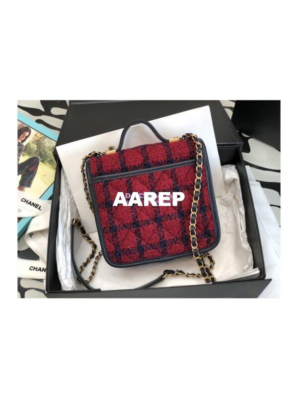 Replica Chanel Small Flap Bag With Top Handle Cotton & Wool Tweed AS3652 Red, Navy Blue & Multicolor 11