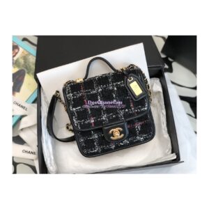 Replica Chanel Small Flap Bag With Top Handle Cotton & Wool Tweed AS3652 Black, White & Multicolour