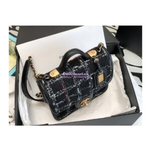 Replica Chanel Small Flap Bag With Top Handle Cotton & Wool Tweed AS3652 Black, White & Multicolour 2