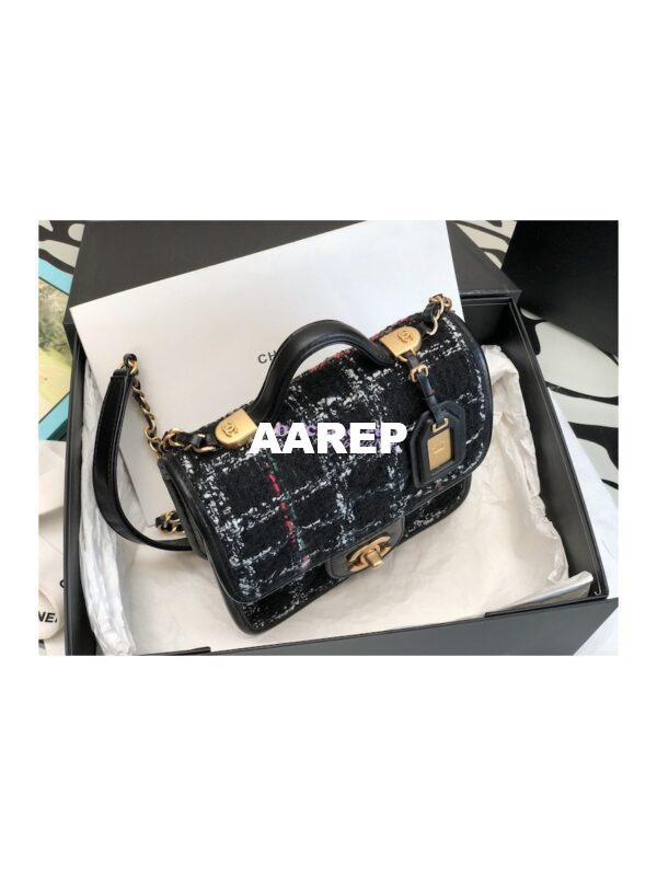 Replica Chanel Small Flap Bag With Top Handle Cotton & Wool Tweed AS3652 Black, White & Multicolour 4