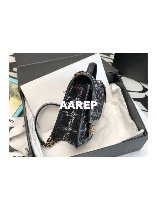 Replica Chanel Small Flap Bag With Top Handle Cotton & Wool Tweed AS3652 Black, White & Multicolour 5