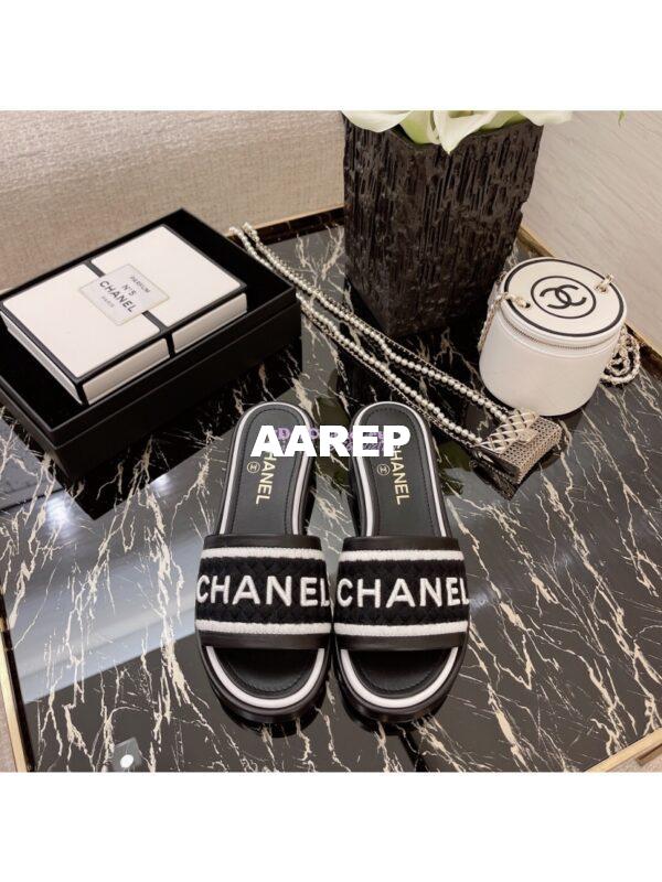 Replica Chanel Lambskin Mules Tweed Embroidery G36557 Black