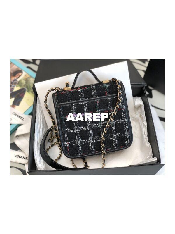 Replica Chanel Small Flap Bag With Top Handle Cotton & Wool Tweed AS3652 Black, White & Multicolour 9