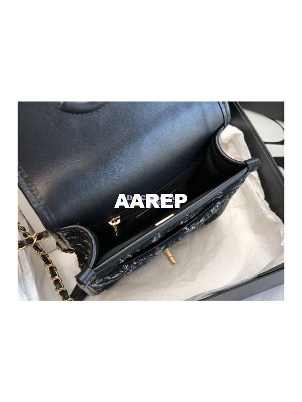 Replica Chanel Small Flap Bag With Top Handle Cotton & Wool Tweed AS3652 Black, White & Multicolour 10