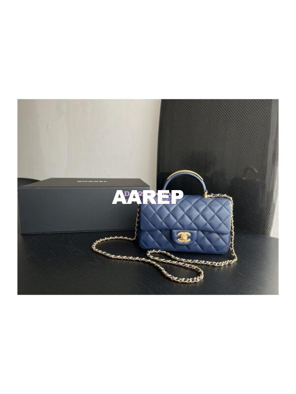 Replica Chanel Lambskin Mini Flap Bag With Metal Top Handle AS2431 Blue
