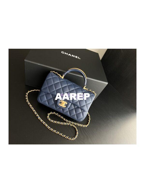 Replica Chanel Lambskin Mini Flap Bag With Metal Top Handle AS2431 Blue 2