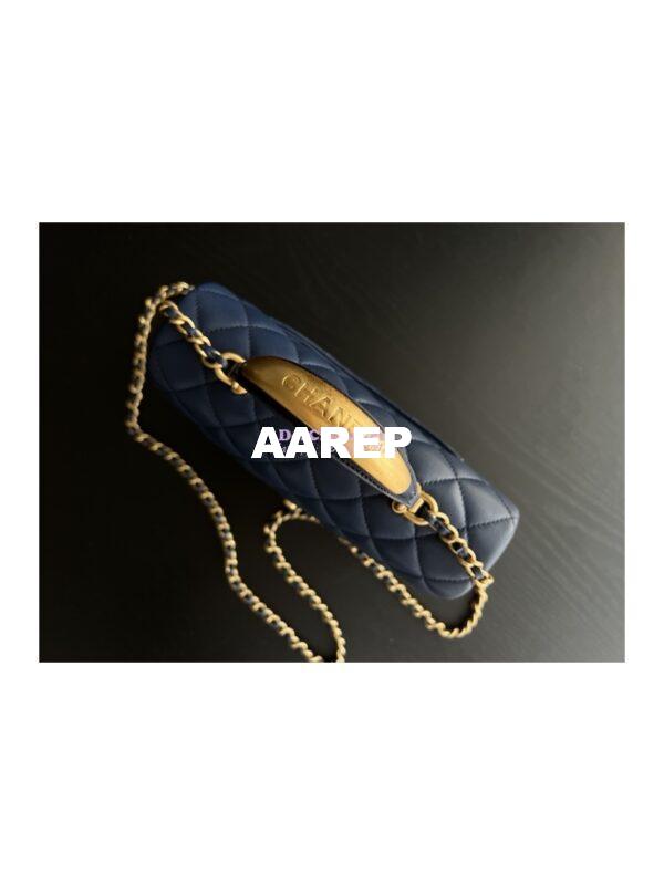 Replica Chanel Lambskin Mini Flap Bag With Metal Top Handle AS2431 Blue 4