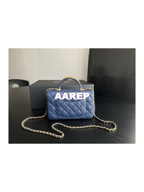 Replica Chanel Lambskin Mini Flap Bag With Metal Top Handle AS2431 Blue 9