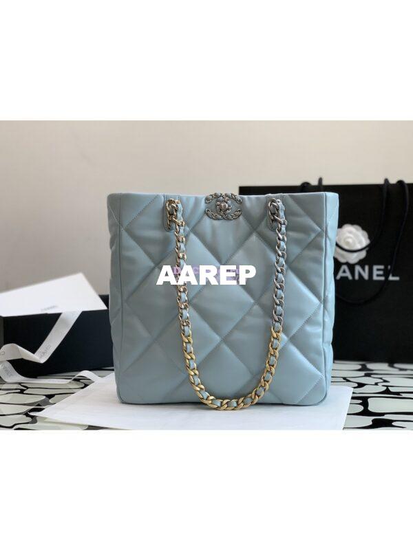 Replica Chanel 19 Shopping Bag Lambskin AS3519 Light Blue