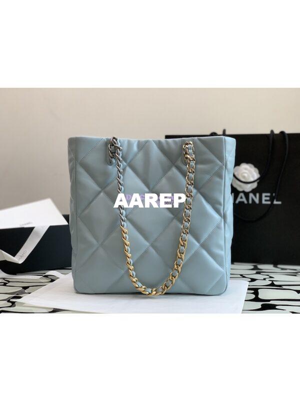 Replica Chanel 19 Shopping Bag Lambskin AS3519 Light Blue 9
