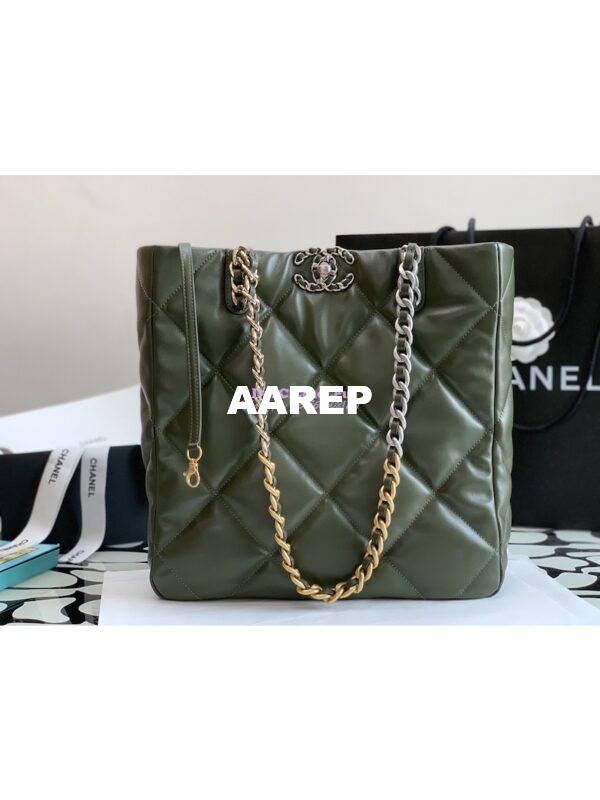 Replica Chanel 19 Shopping Bag Lambskin AS3519 Khaki 3