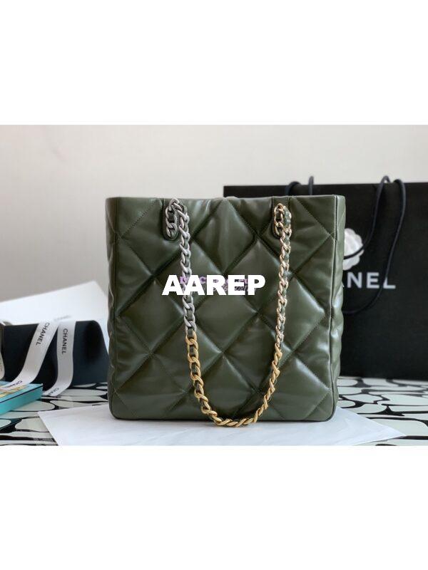 Replica Chanel 19 Shopping Bag Lambskin AS3519 Khaki 6