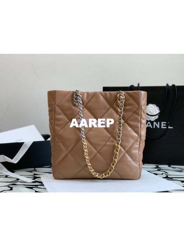 Replica Chanel 19 Shopping Bag Lambskin AS3519 Brown 4
