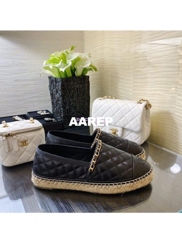 Replica Chanel Lambskin Quilted Espadrilles G36966 Black 6