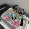 Replica Chanel CC Pearl Thong Sandals Goatskin 36402 Iridescent Rainbow